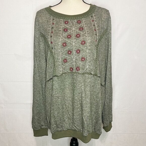 NWT Annabelle Green Embroidered Pullover Cottage Core Sz 2XL - Picture 1 of 8